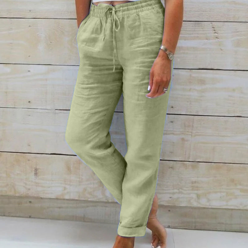 Women's Relaxed Fit Trousers - Elastic Waist - Breathable Drawstring Casual Wear