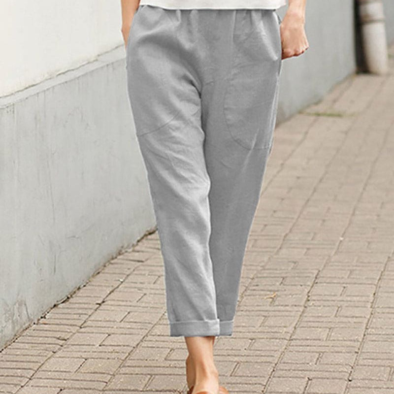 Women's Tapered Trousers - Relaxed Fit - Elastic Waist - Breathable Lightweight Fabric