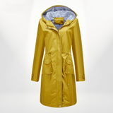 Women’s Trench Coat – Waterproof Over-Knee – Hooded – Adjustable Waist – Flap Pockets