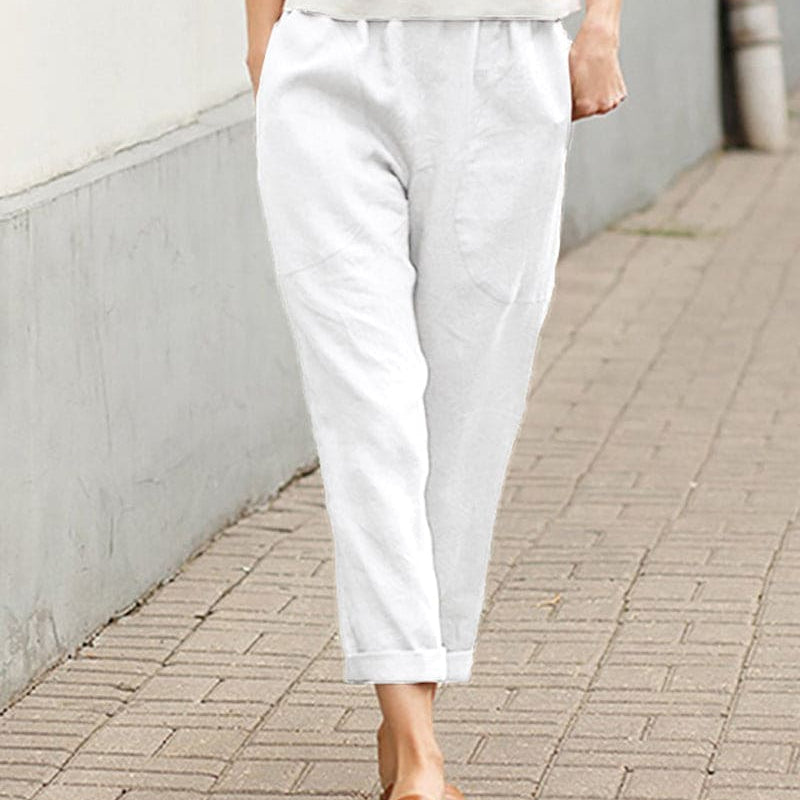 Women's Tapered Trousers - Relaxed Fit - Elastic Waist - Breathable Lightweight Fabric