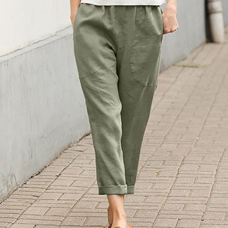 Women's Tapered Trousers - Relaxed Fit - Elastic Waist - Breathable Lightweight Fabric