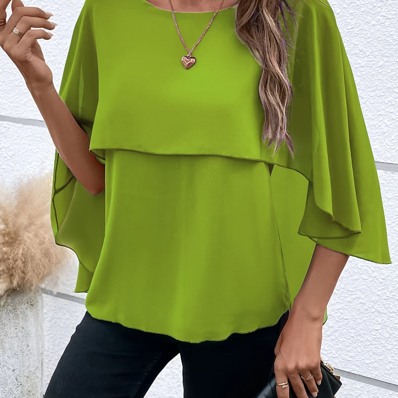 Layered blouse with batwing sleeves for women
