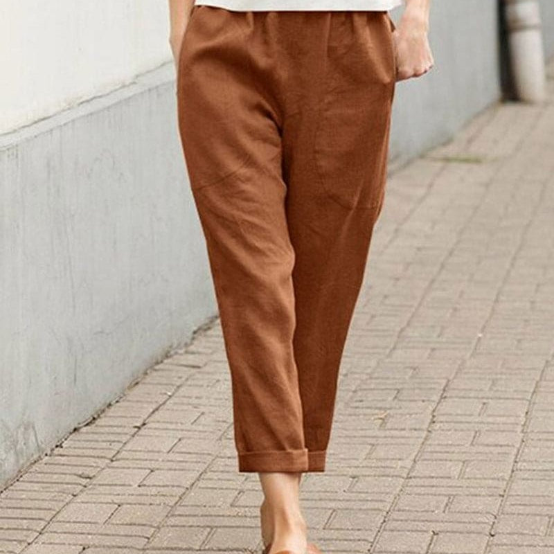 Women's Tapered Trousers - Relaxed Fit - Elastic Waist - Breathable Lightweight Fabric