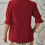 Women's Notched Neck Half Sleeve Blouse - Lightweight Casual Top