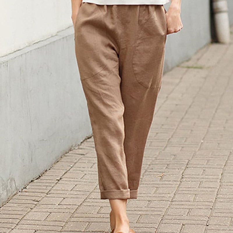 Women's Tapered Trousers - Relaxed Fit - Elastic Waist - Breathable Lightweight Fabric