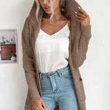 Women's ribbed open-front cardigan with hood and pockets