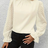 Sienna | Chic Pleated Top with Sheer Mesh Sleeves for Women