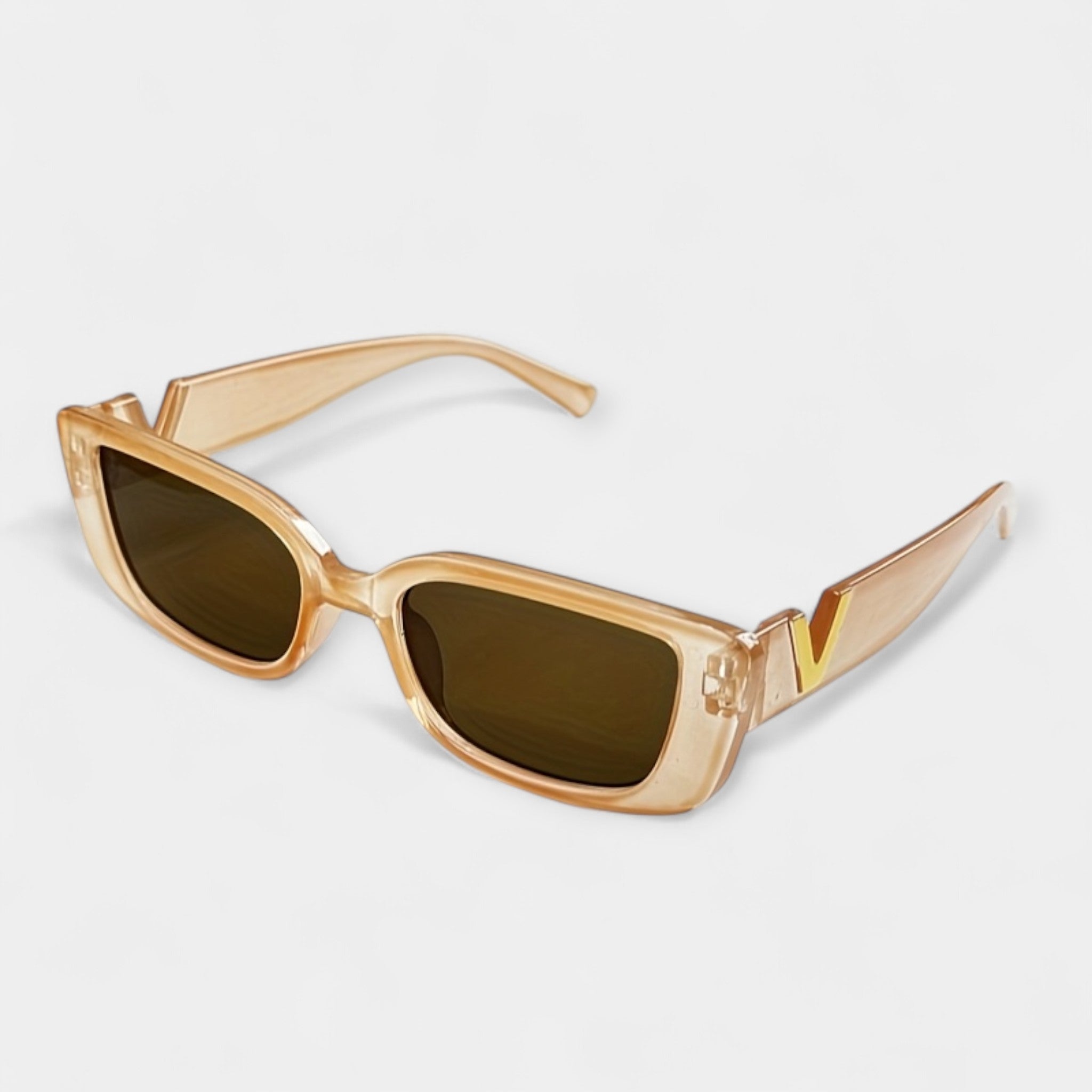 Retro Square Glasses Black Frame Gold V Detail Collection