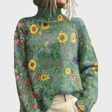 Lucy | Autumn Forest & Animal Print Knit Turtleneck Sweater