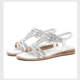 Women’s Flat Sandals – Open Toe – Rhinestone Straps – Cut-Out Slingback Design