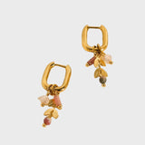 Alexandra | 18K Gold Hoop Earrings with Pink Gemstone & Gold Leaf Charm
