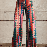 Women's Retro Chic Wide-Leg Pants - Geometric Pattern - Vibrant Colors - Casual Elegance