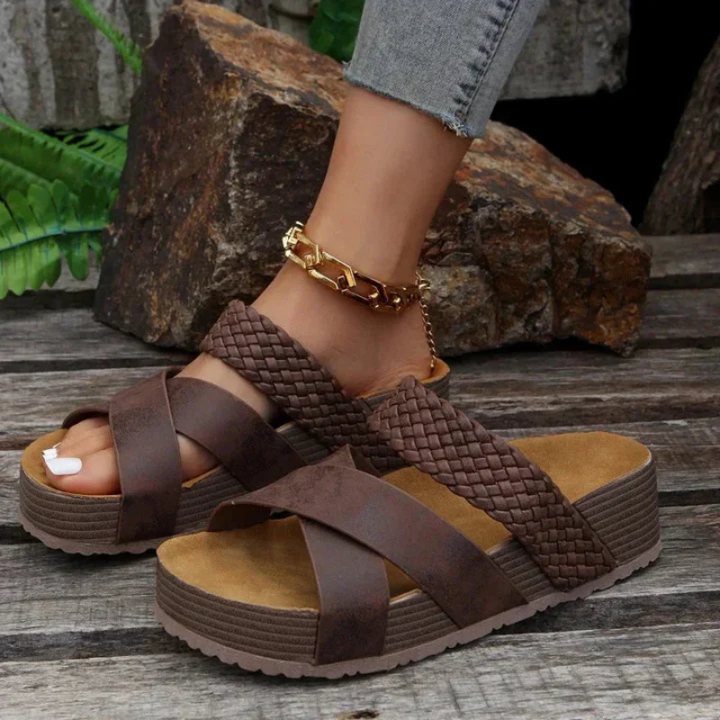 Women’s Sandals – Braided Straps – Platform Sole – Cushioned Footbed – Open Toe