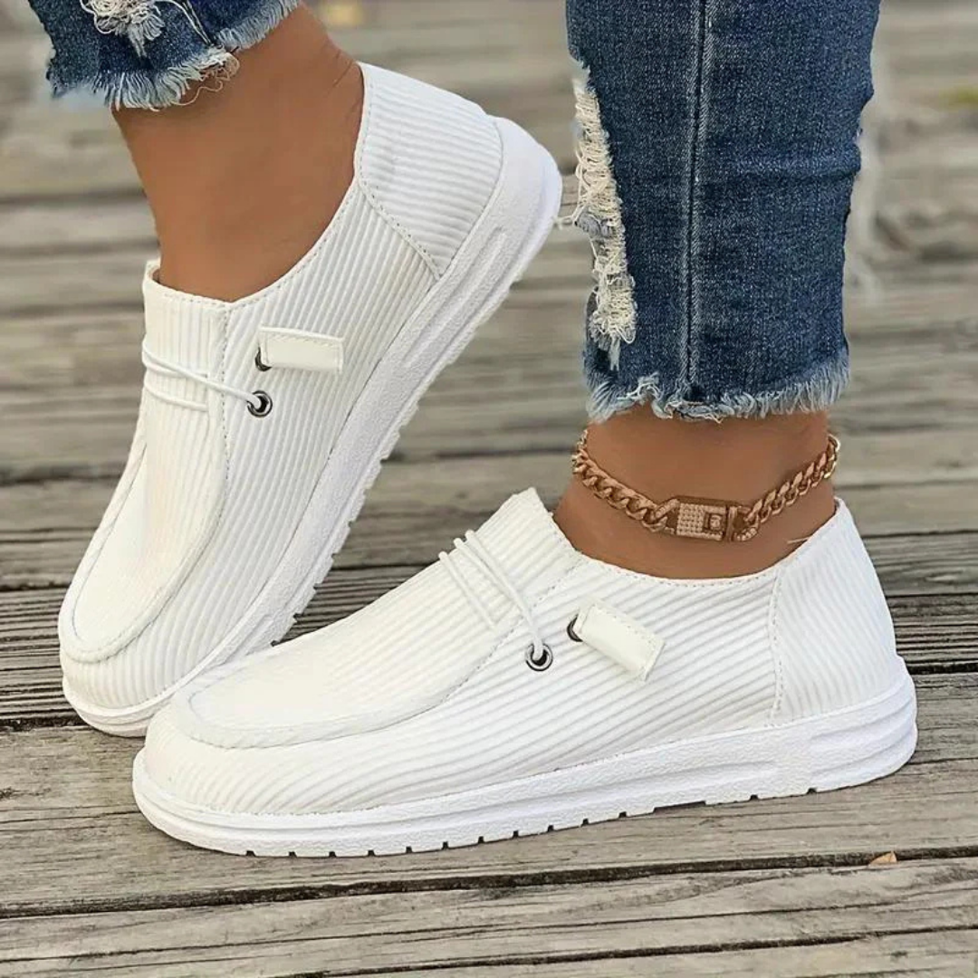 Women’s Slip-On Shoes – Soft Knit – Flat Sole – Textured Upper – Casual Fit