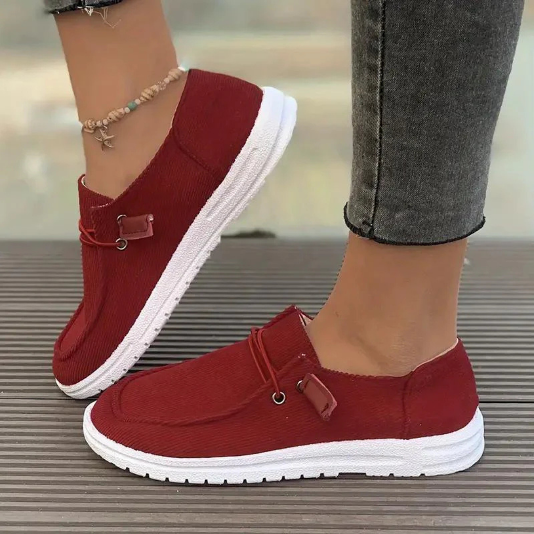 Women’s Slip-On Shoes – Soft Knit – Flat Sole – Textured Upper – Casual Fit
