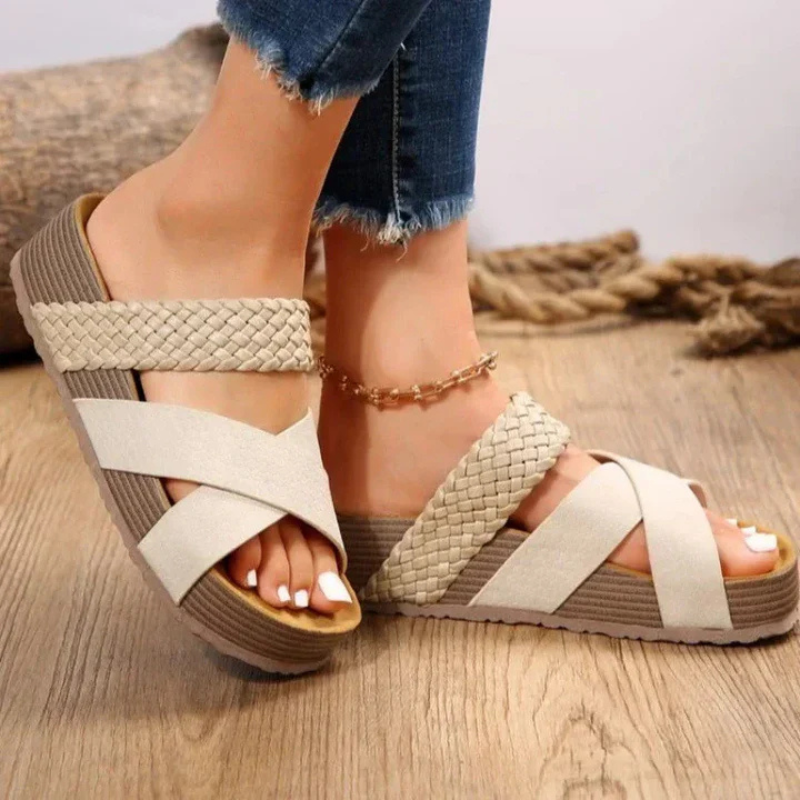 Women’s Sandals – Braided Straps – Platform Sole – Cushioned Footbed – Open Toe