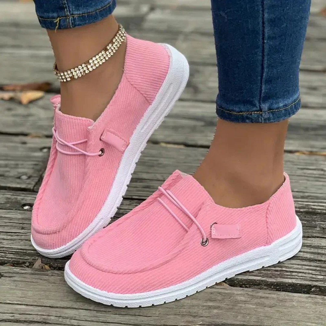 Women’s Slip-On Shoes – Soft Knit – Flat Sole – Textured Upper – Casual Fit