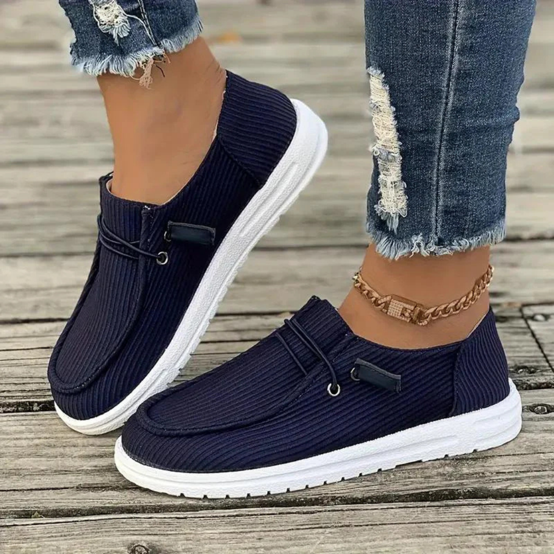 Women’s Slip-On Shoes – Soft Knit – Flat Sole – Textured Upper – Casual Fit