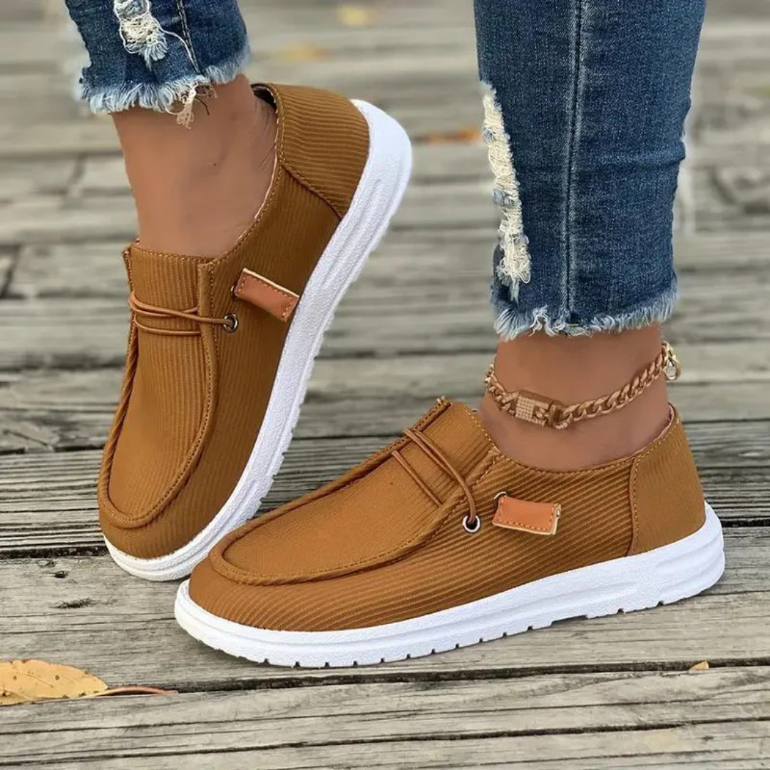 Women’s Slip-On Shoes – Soft Knit – Flat Sole – Textured Upper – Casual Fit