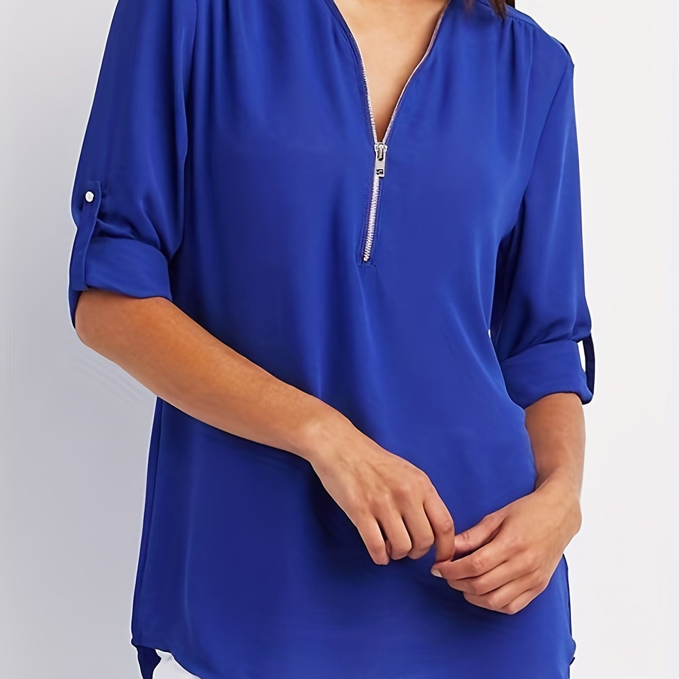 Half zip-front formal blouse for women