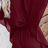 Women's fashionable plain vneck loose jumpsuit