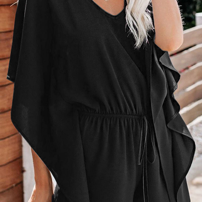 Women's fashionable plain vneck loose jumpsuit