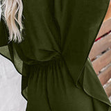 Women's fashionable plain vneck loose jumpsuit