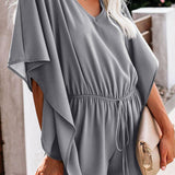 Women's fashionable plain vneck loose jumpsuit