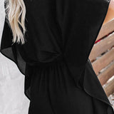 Women's fashionable plain vneck loose jumpsuit