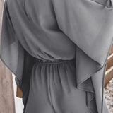 Women's fashionable plain vneck loose jumpsuit