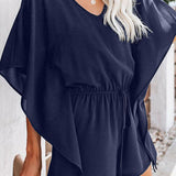 Women's fashionable plain vneck loose jumpsuit