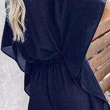 Women's fashionable plain vneck loose jumpsuit
