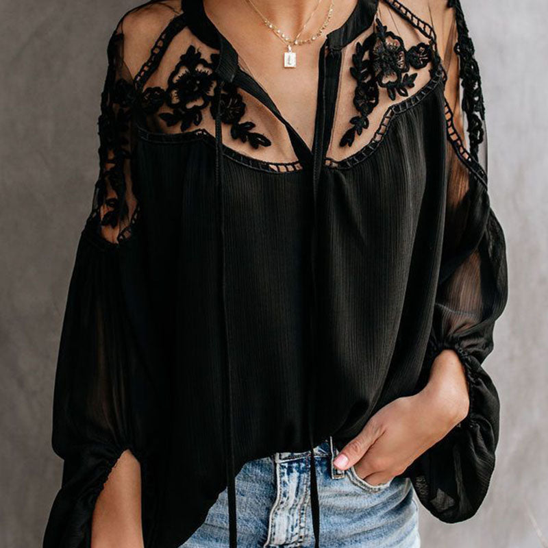 Women's sheer V-neck lace top