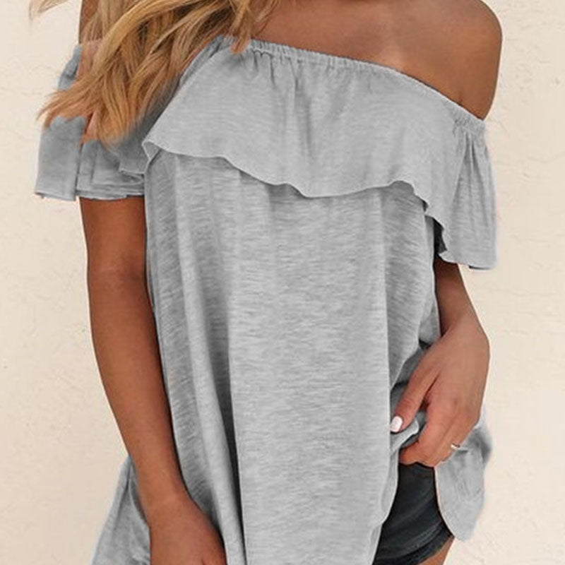 Women's off shoulder lotus leaf short sleeve loose top