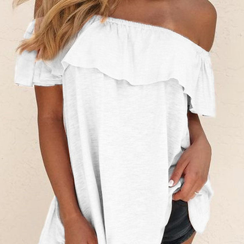 Women's off shoulder lotus leaf short sleeve loose top