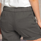 Women's shorts with adjustable waist drawstring and turned up hem