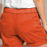 Women's shorts with adjustable waist drawstring and turned up hem