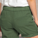 Women's shorts with adjustable waist drawstring and turned up hem