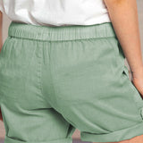 Women's shorts with adjustable waist drawstring and turned up hem
