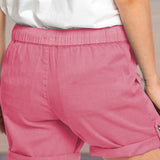Women's shorts with adjustable waist drawstring and turned up hem