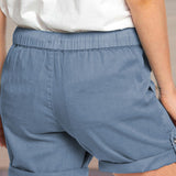 Women's shorts with adjustable waist drawstring and turned up hem