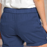 Women's shorts with adjustable waist drawstring and turned up hem