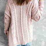 Women's Knitted Cardigan - Longline Open Front - Cable Knit with Pockets