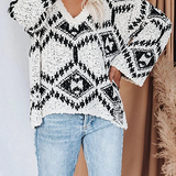 Sofia | Geometric Knitted V-Neck Sweater
