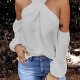 Women's blouse with open shoulders and long sleeves