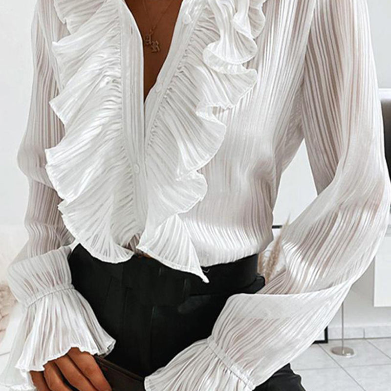 Women's checkered vneck blouse with long sleeves