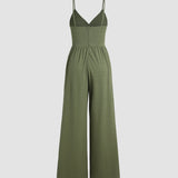 Women's Jumpsuit - Sleeveless V-Neck - Spaghetti Straps - Wide-Leg Full Length
