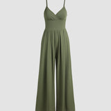 Women's Jumpsuit - Sleeveless V-Neck - Spaghetti Straps - Wide-Leg Full Length