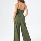 Women's Jumpsuit - Sleeveless V-Neck - Spaghetti Straps - Wide-Leg Full Length