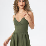 Women's Jumpsuit - Sleeveless V-Neck - Spaghetti Straps - Wide-Leg Full Length